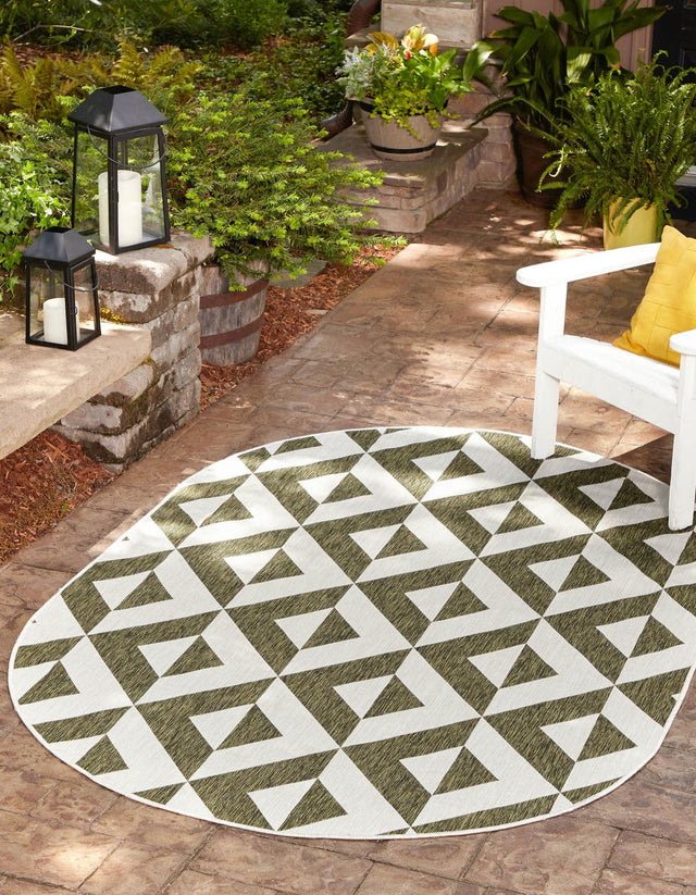 Green 5' 3 x 8' Jill Zarin Outdoor Oval Area Rug Weather Resistant for Patio, Deck, Terrace, Balcony, Porch Durable 100% Polypropylene Carpet for Outside for Sale at Rug Engine