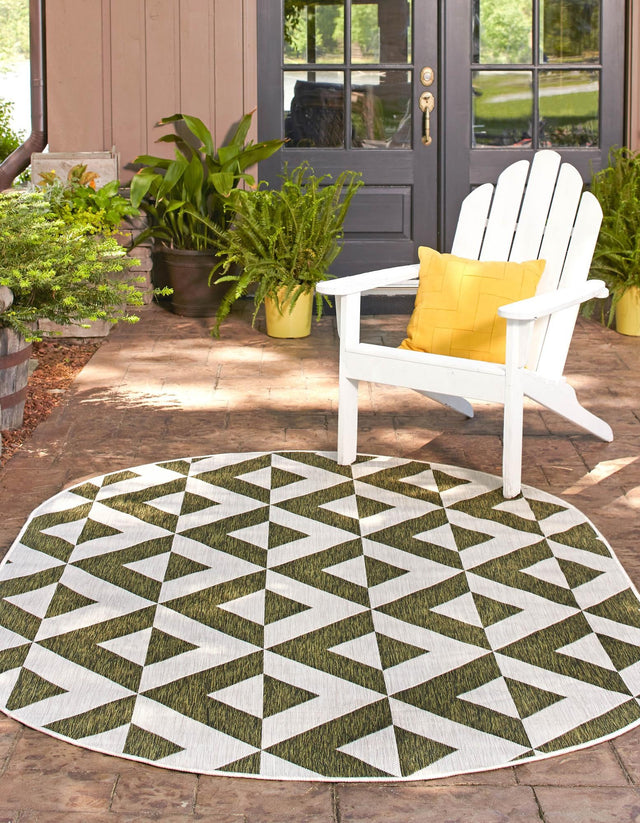 Green 7' 10 x 10' Jill Zarin Outdoor Oval Area Rug Weather Resistant for Patio, Deck, Terrace, Balcony, Porch Durable 100% Polypropylene Carpet for Outside for Sale at Rug Engine