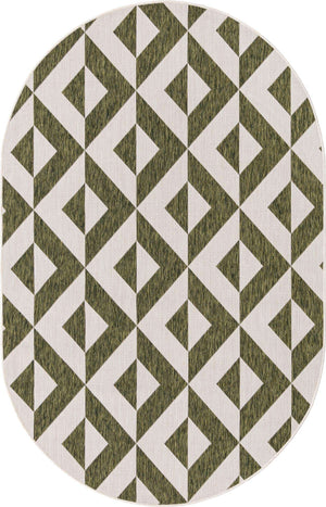 Green 5' 3 x 8' Jill Zarin Outdoor Oval Area Rug Weather Resistant for Patio, Deck, Terrace, Balcony, Porch Durable 100% Polypropylene Carpet for Outside for Sale at Rug Engine