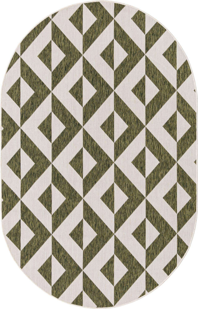 Green 5' 3 x 8' Jill Zarin Outdoor Oval Area Rug Weather Resistant for Patio, Deck, Terrace, Balcony, Porch Durable 100% Polypropylene Carpet for Outside for Sale at Rug Engine