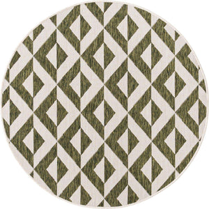Green 4' 1 x 4' 1 Jill Zarin Outdoor Round Area Rug Weather Resistant for Patio, Deck, Terrace, Balcony, Porch Durable 100% Polypropylene Carpet for Outside for Sale at Rug Engine