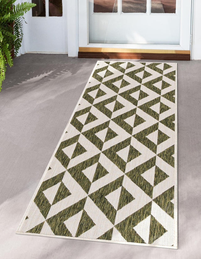 Green 2' x 8' Jill Zarin Outdoor Runner Area Rug Weather Resistant for Patio, Deck, Terrace, Balcony, Porch Durable 100% Polypropylene Carpet for Outside for Sale at Rug Engine