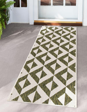 Green 2' x 6' 1 Jill Zarin Outdoor Runner Area Rug Weather Resistant for Patio, Deck, Terrace, Balcony, Porch Durable 100% Polypropylene Carpet for Outside for Sale at Rug Engine