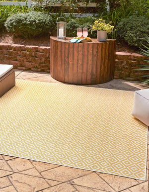 Yellow Ivory 10' 8 x 10' 8 Jill Zarin Outdoor Square Area Rug Weather Resistant for Patio, Deck, Terrace, Balcony, Porch Durable 100% Polypropylene Carpet for Outside for Sale at Rug Engine