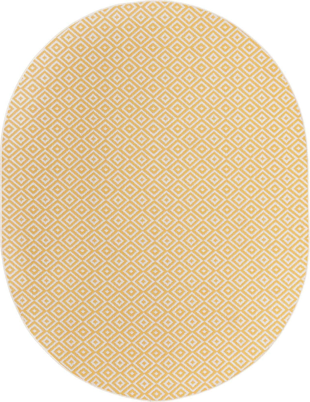 Yellow Ivory 7' 10 x 10' Jill Zarin Outdoor Oval Area Rug Weather Resistant for Patio, Deck, Terrace, Balcony, Porch Durable 100% Polypropylene Carpet for Outside for Sale at Rug Engine