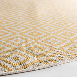 Yellow Ivory 6' 7 x 6' 7 Jill Zarin Outdoor Round Area Rug Weather Resistant for Patio, Deck, Terrace, Balcony, Porch Durable 100% Polypropylene Carpet for Outside for Sale at Rug Engine