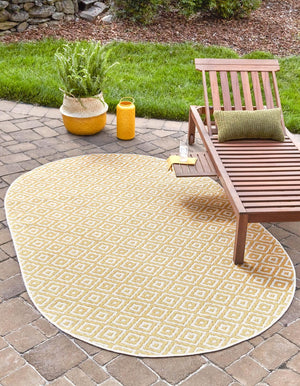 Yellow Ivory 5' 3 x 8' Jill Zarin Outdoor Oval Area Rug Weather Resistant for Patio, Deck, Terrace, Balcony, Porch Durable 100% Polypropylene Carpet for Outside for Sale at Rug Engine
