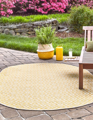 Yellow Ivory 5' 3 x 8' Jill Zarin Outdoor Oval Area Rug Weather Resistant for Patio, Deck, Terrace, Balcony, Porch Durable 100% Polypropylene Carpet for Outside for Sale at Rug Engine