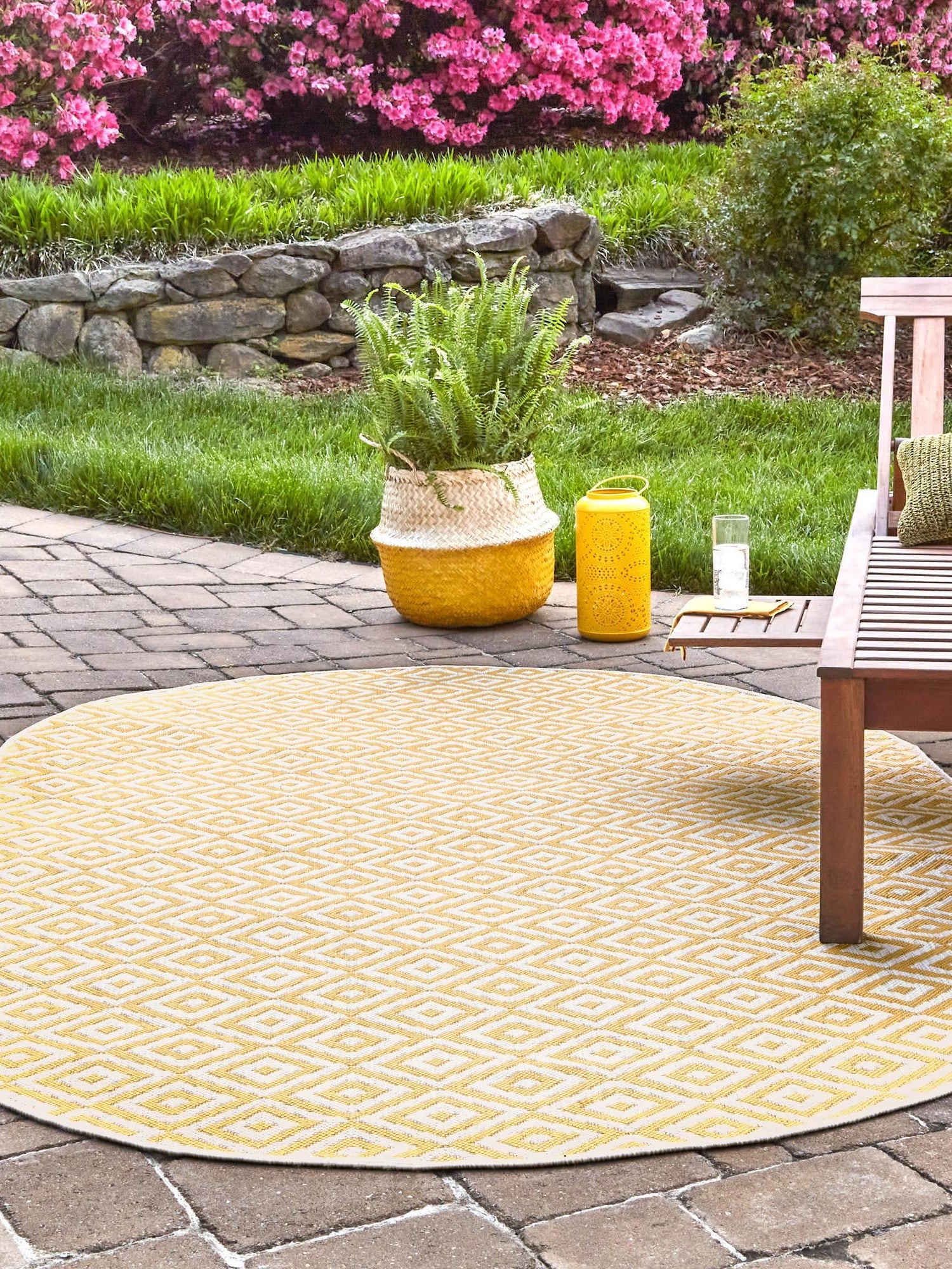 Yellow Ivory 7' 10 x 10' Jill Zarin Outdoor Oval Area Rug Weather Resistant for Patio, Deck, Terrace, Balcony, Porch Durable 100% Polypropylene Carpet for Outside for Sale at Rug Engine