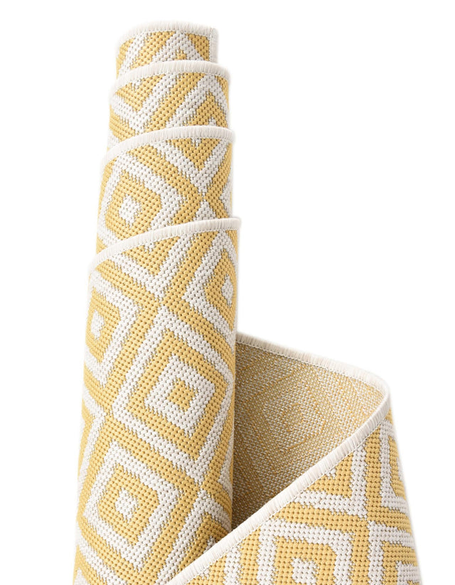Yellow Ivory 7' 10 x 10' Jill Zarin Outdoor Oval Area Rug Weather Resistant for Patio, Deck, Terrace, Balcony, Porch Durable 100% Polypropylene Carpet for Outside for Sale at Rug Engine