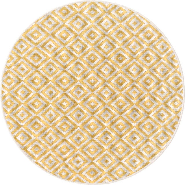 Yellow Ivory 4' 1 x 4' 1 Jill Zarin Outdoor Round Area Rug Weather Resistant for Patio, Deck, Terrace, Balcony, Porch Durable 100% Polypropylene Carpet for Outside for Sale at Rug Engine