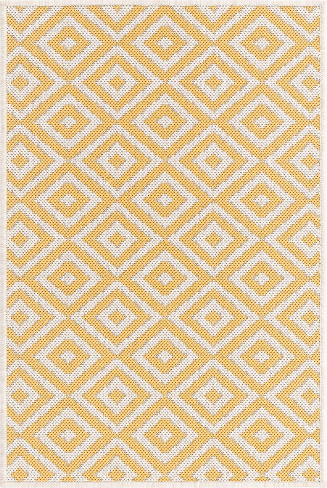 Yellow Ivory 2' x 3' 1 Jill Zarin Outdoor Rectangle Area Rug Weather Resistant for Patio, Deck, Terrace, Balcony, Porch Durable 100% Polypropylene Carpet for Outside for Sale at Rug Engine