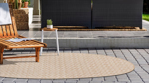 Beige 6' 7 x 6' 7 Jill Zarin Outdoor Round Area Rug Weather Resistant for Patio, Deck, Terrace, Balcony, Porch Durable 100% Polypropylene Carpet for Outside for Sale at Rug Engine