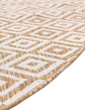 Beige 6' 7 x 6' 7 Jill Zarin Outdoor Round Area Rug Weather Resistant for Patio, Deck, Terrace, Balcony, Porch Durable 100% Polypropylene Carpet for Outside for Sale at Rug Engine