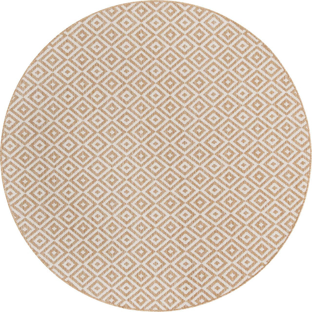 Beige 6' 7 x 6' 7 Jill Zarin Outdoor Round Area Rug Weather Resistant for Patio, Deck, Terrace, Balcony, Porch Durable 100% Polypropylene Carpet for Outside for Sale at Rug Engine