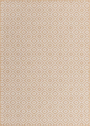 Beige 5' 3 x 8' Jill Zarin Outdoor Rectangle Area Rug Weather Resistant for Patio, Deck, Terrace, Balcony, Porch Durable 100% Polypropylene Carpet for Outside for Sale at Rug Engine