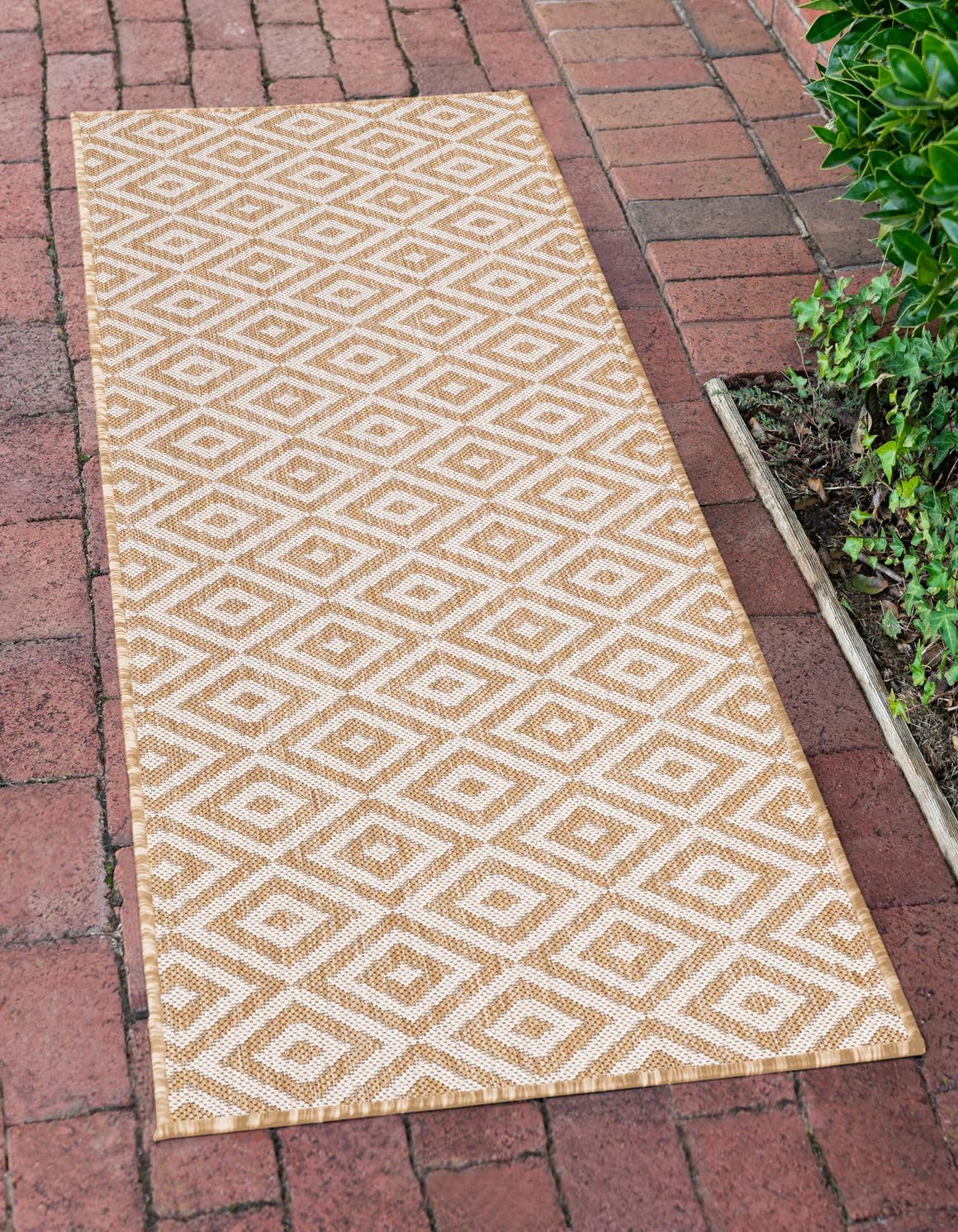 Beige 2' x 8' Jill Zarin Outdoor Runner Area Rug Weather Resistant for Patio, Deck, Terrace, Balcony, Porch Durable 100% Polypropylene Carpet for Outside for Sale at Rug Engine