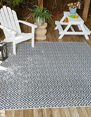 Blue 7' 10 x 7' 10 Jill Zarin Outdoor Square Area Rug Weather Resistant for Patio, Deck, Terrace, Balcony, Porch Durable 100% Polypropylene Carpet for Outside for Sale at Rug Engine