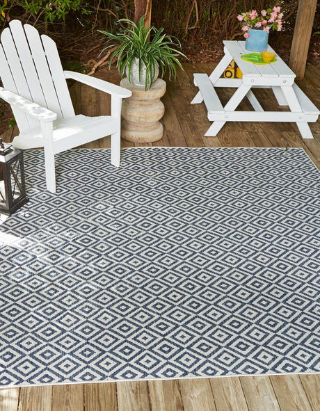 Blue 7' 10 x 7' 10 Jill Zarin Outdoor Square Area Rug Weather Resistant for Patio, Deck, Terrace, Balcony, Porch Durable 100% Polypropylene Carpet for Outside for Sale at Rug Engine