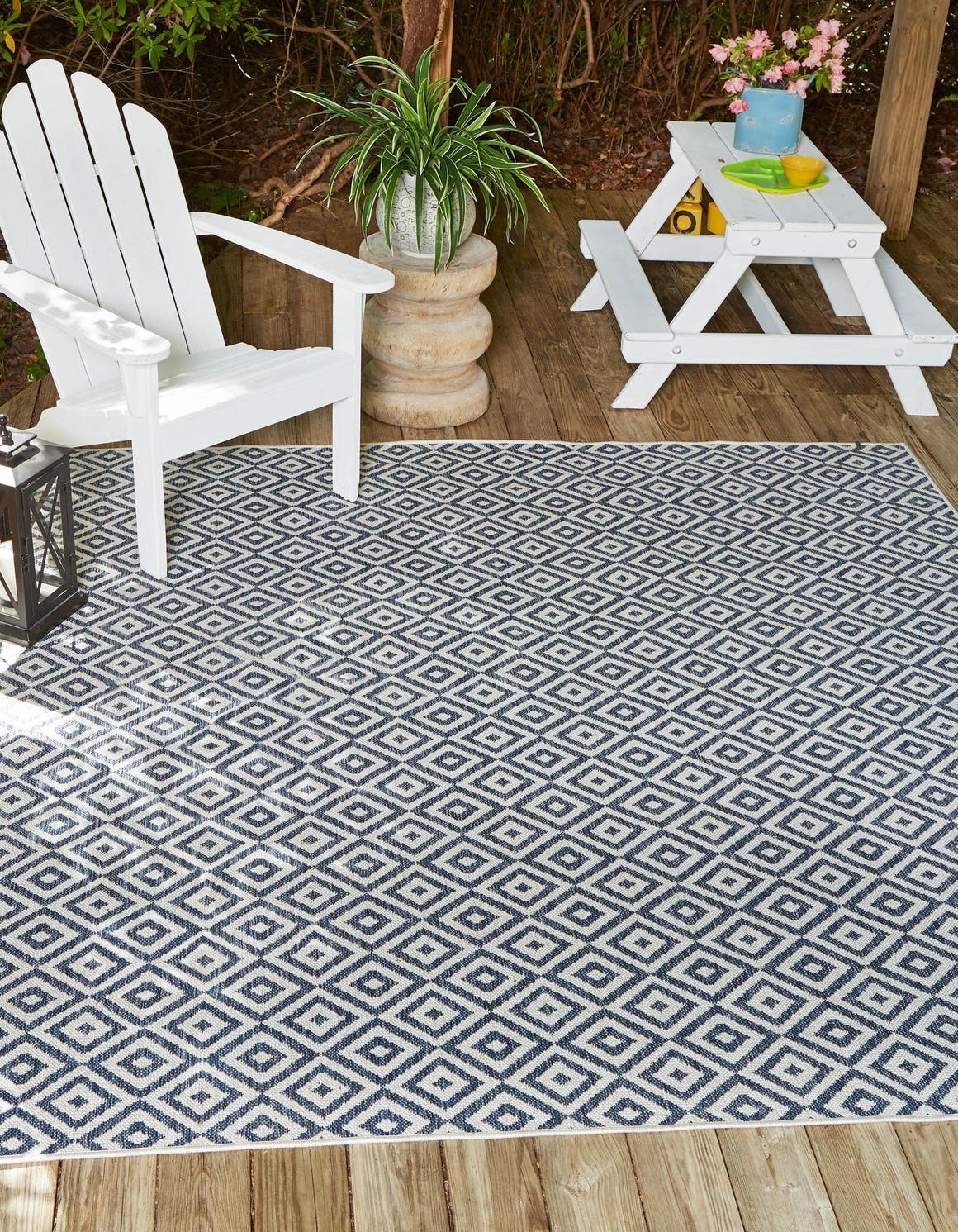 Blue 10' 8 x 10' 8 Jill Zarin Outdoor Square Area Rug Weather Resistant for Patio, Deck, Terrace, Balcony, Porch Durable 100% Polypropylene Carpet for Outside for Sale at Rug Engine