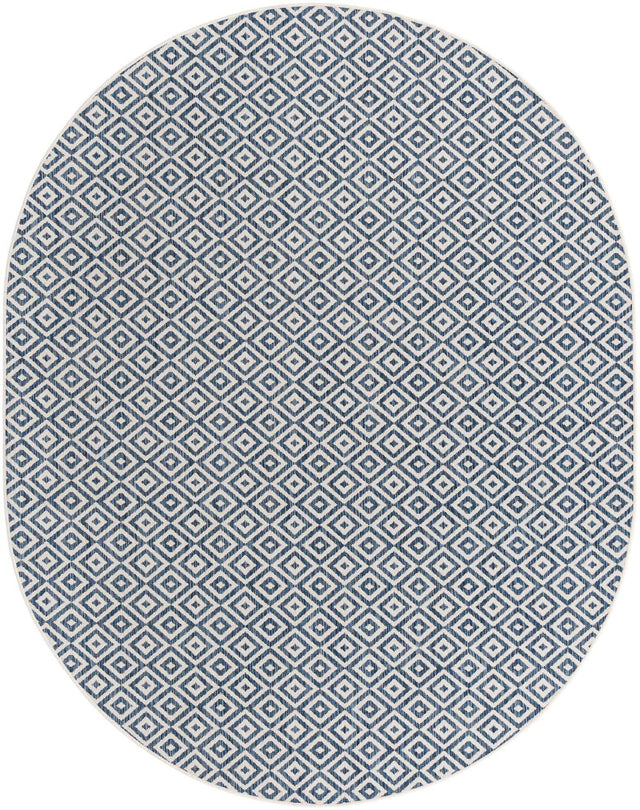 Blue 7' 10 x 10' Jill Zarin Outdoor Oval Area Rug Weather Resistant for Patio, Deck, Terrace, Balcony, Porch Durable 100% Polypropylene Carpet for Outside for Sale at Rug Engine