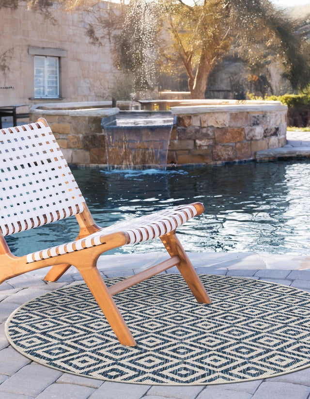 Blue 13' 1 x 13' 1 Jill Zarin Outdoor Round Area Rug Weather Resistant for Patio, Deck, Terrace, Balcony, Porch Durable 100% Polypropylene Carpet for Outside for Sale at Rug Engine