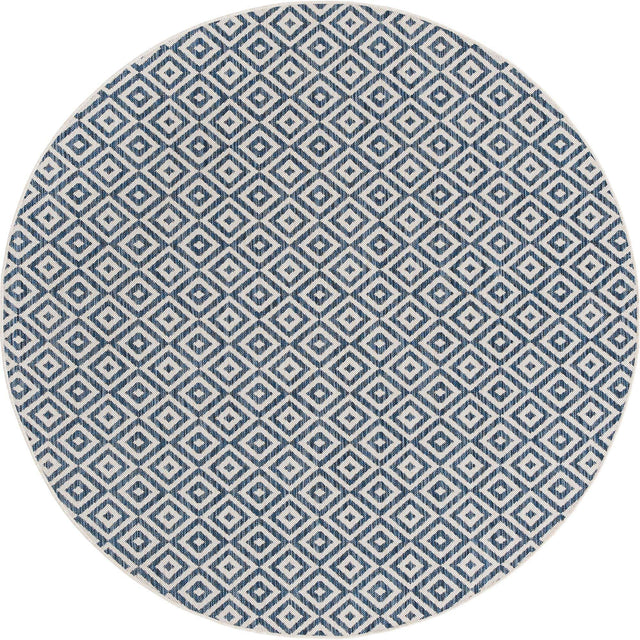 Blue 6' 7 x 6' 7 Jill Zarin Outdoor Round Area Rug Weather Resistant for Patio, Deck, Terrace, Balcony, Porch Durable 100% Polypropylene Carpet for Outside for Sale at Rug Engine
