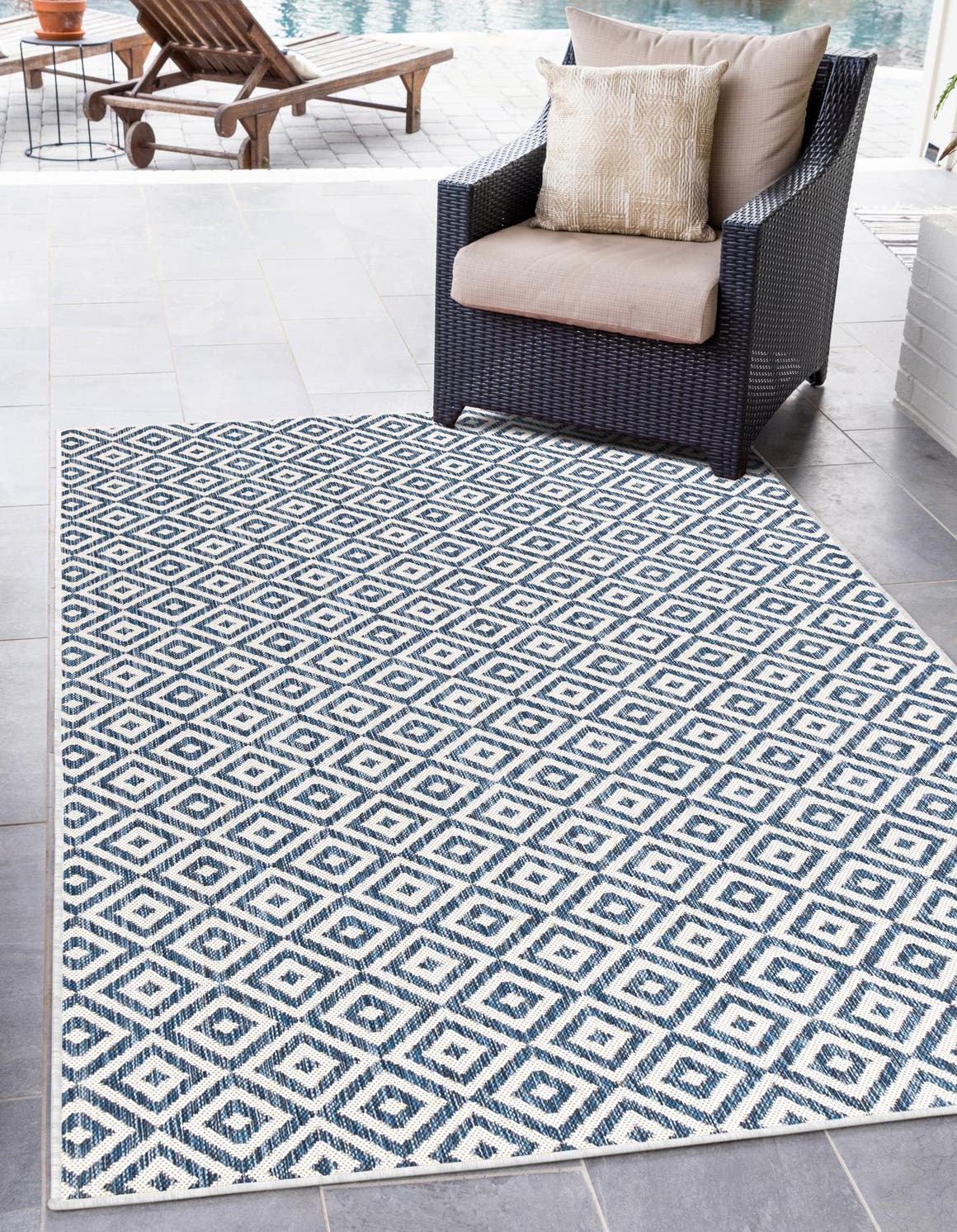 Blue 6' 1 x 9' Jill Zarin Outdoor Rectangle Area Rug Weather Resistant for Patio, Deck, Terrace, Balcony, Porch Durable 100% Polypropylene Carpet for Outside for Sale at Rug Engine