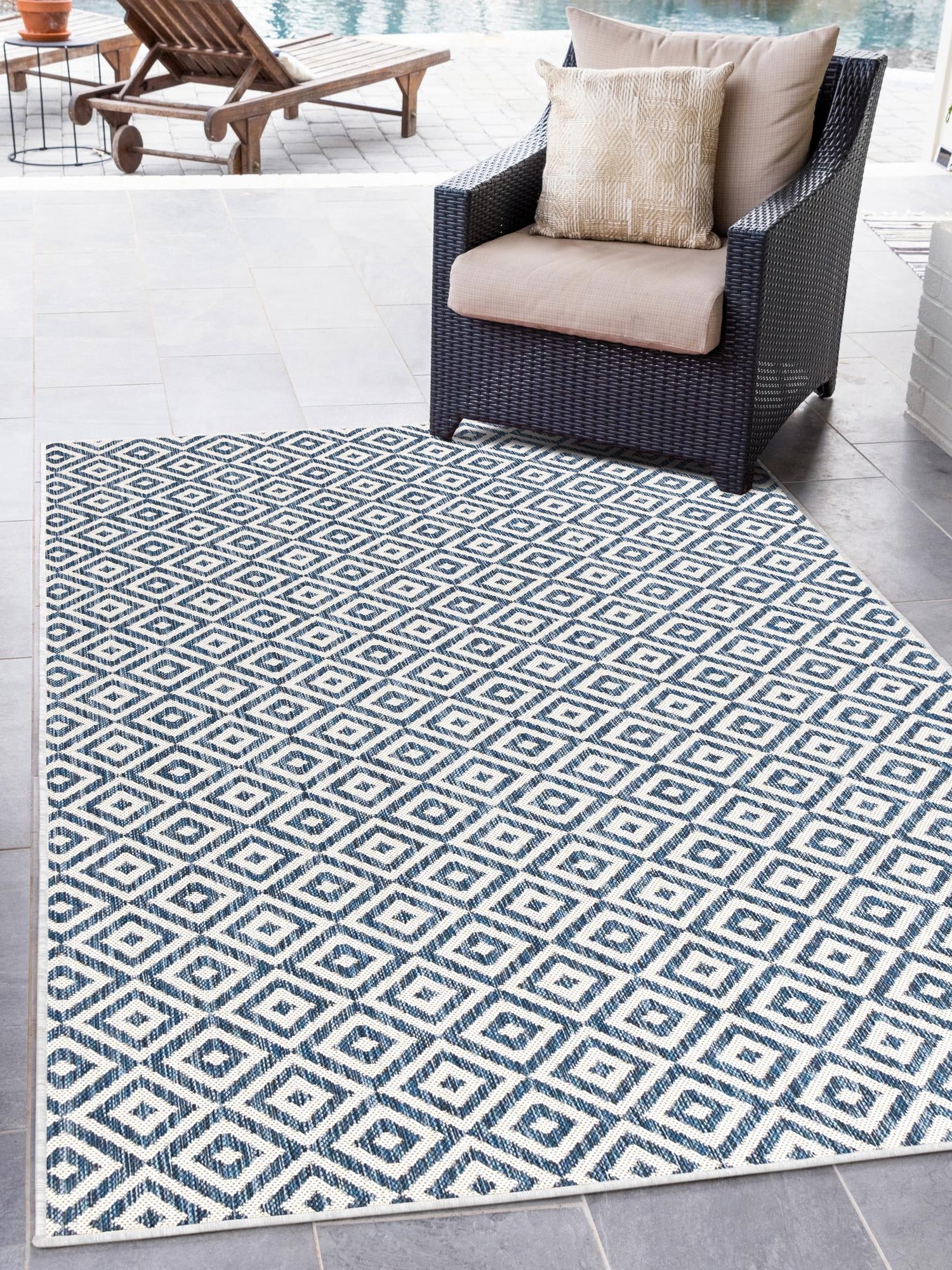 Blue 1' 4 x 1' 4 Jill Zarin Outdoor Sample Area Rug Weather Resistant for Patio, Deck, Terrace, Balcony, Porch Durable 100% Polypropylene Carpet for Outside for Sale at Rug Engine