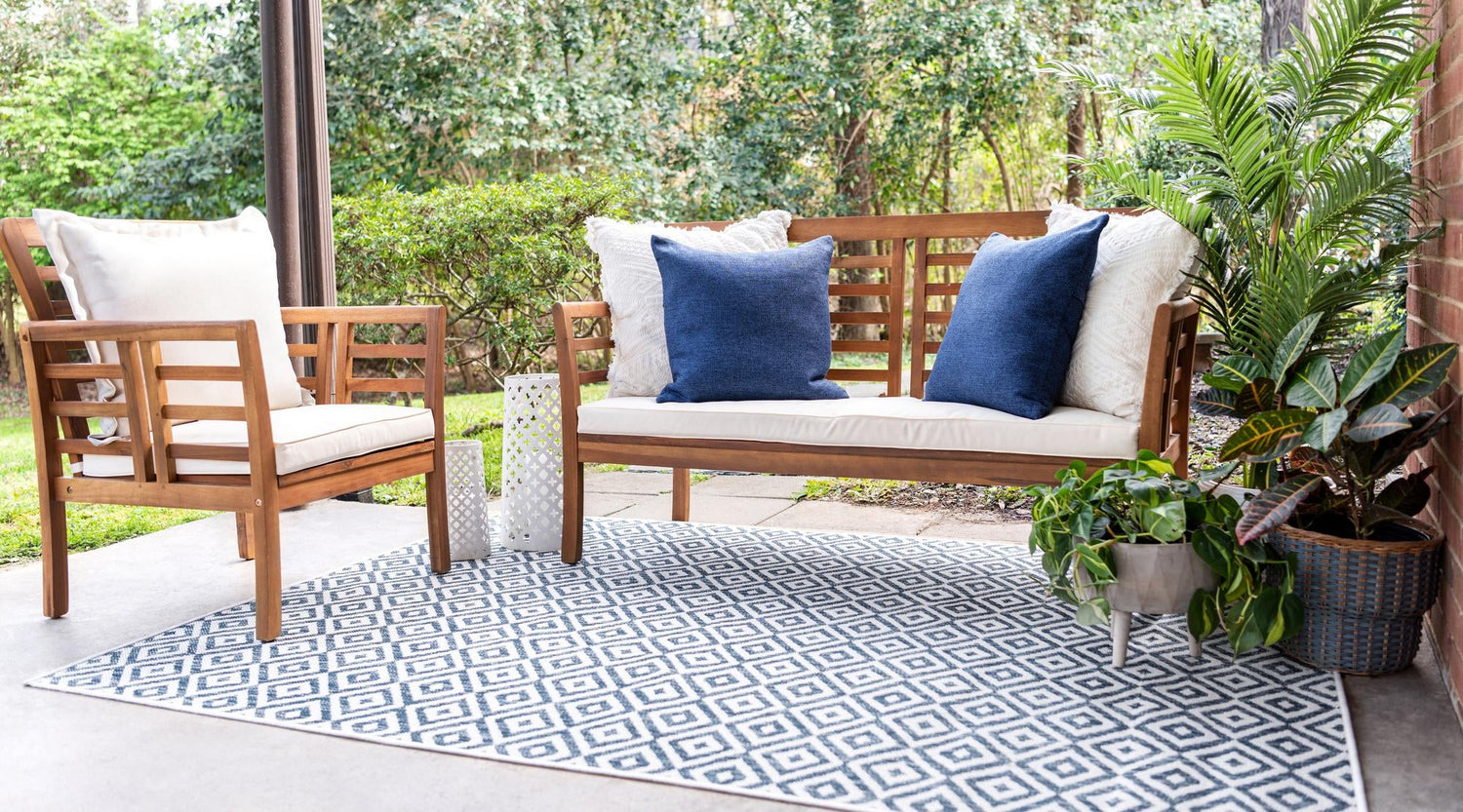 Blue 6' 1 x 9' Jill Zarin Outdoor Rectangle Area Rug Weather Resistant for Patio, Deck, Terrace, Balcony, Porch Durable 100% Polypropylene Carpet for Outside for Sale at Rug Engine