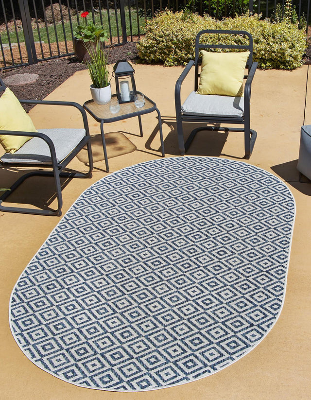 Blue 7' 10 x 10' Jill Zarin Outdoor Oval Area Rug Weather Resistant for Patio, Deck, Terrace, Balcony, Porch Durable 100% Polypropylene Carpet for Outside for Sale at Rug Engine