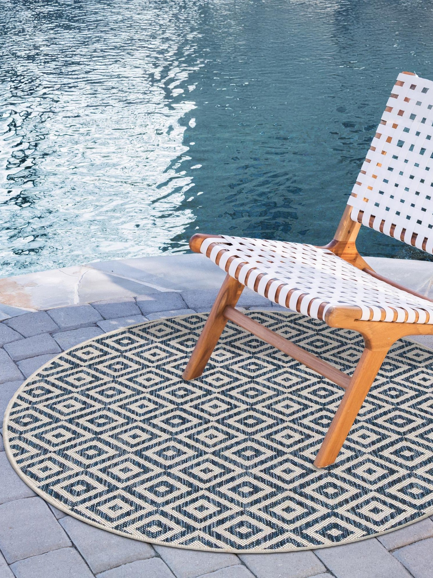 Blue 6' 7 x 6' 7 Jill Zarin Outdoor Round Area Rug Weather Resistant for Patio, Deck, Terrace, Balcony, Porch Durable 100% Polypropylene Carpet for Outside for Sale at Rug Engine