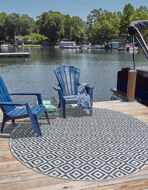 Blue 10' 8 x 10' 8 Jill Zarin Outdoor Round Area Rug Weather Resistant for Patio, Deck, Terrace, Balcony, Porch Durable 100% Polypropylene Carpet for Outside for Sale at Rug Engine
