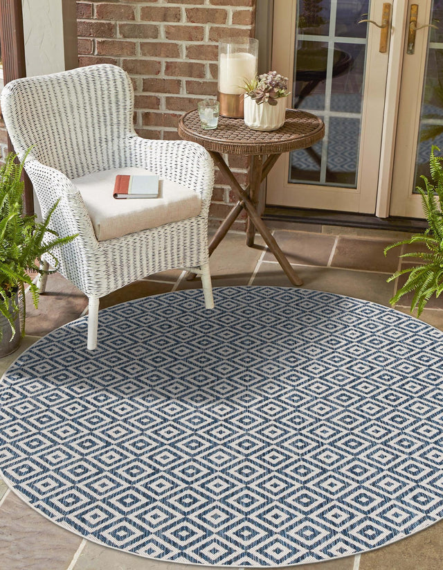 Blue 13' 1 x 13' 1 Jill Zarin Outdoor Round Area Rug Weather Resistant for Patio, Deck, Terrace, Balcony, Porch Durable 100% Polypropylene Carpet for Outside for Sale at Rug Engine