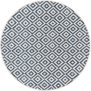 Blue 4' 1 x 4' 1 Jill Zarin Outdoor Round Area Rug Weather Resistant for Patio, Deck, Terrace, Balcony, Porch Durable 100% Polypropylene Carpet for Outside for Sale at Rug Engine