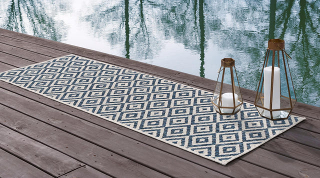 Blue 2' x 6' 1 Jill Zarin Outdoor Runner Area Rug Weather Resistant for Patio, Deck, Terrace, Balcony, Porch Durable 100% Polypropylene Carpet for Outside for Sale at Rug Engine