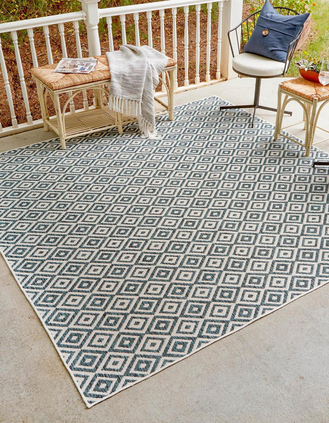 Teal 7' 10 x 7' 10 Jill Zarin Outdoor Square Area Rug Weather Resistant for Patio, Deck, Terrace, Balcony, Porch Durable 100% Polypropylene Carpet for Outside for Sale at Rug Engine