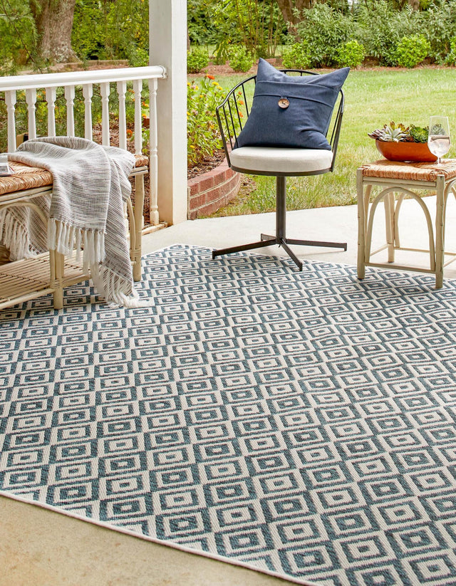 Teal 7' 10 x 7' 10 Jill Zarin Outdoor Square Area Rug Weather Resistant for Patio, Deck, Terrace, Balcony, Porch Durable 100% Polypropylene Carpet for Outside for Sale at Rug Engine