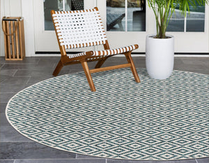 Teal 4' 1 x 4' 1 Jill Zarin Outdoor Round Area Rug Weather Resistant for Patio, Deck, Terrace, Balcony, Porch Durable 100% Polypropylene Carpet for Outside for Sale at Rug Engine