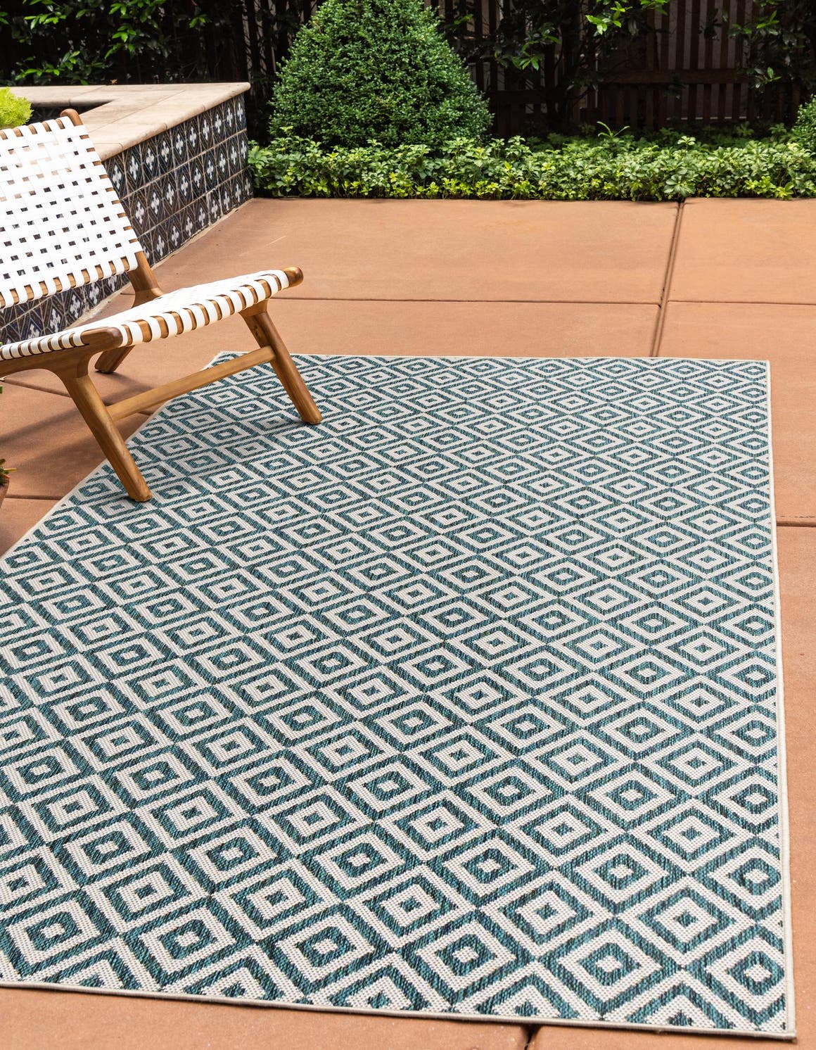 Teal 6' 1 x 9' Jill Zarin Outdoor Rectangle Area Rug Weather Resistant for Patio, Deck, Terrace, Balcony, Porch Durable 100% Polypropylene Carpet for Outside for Sale at Rug Engine