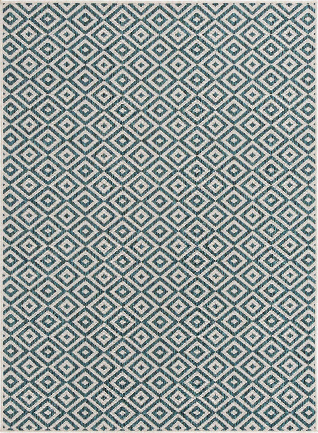 Teal 5' 3 x 8' Jill Zarin Outdoor Rectangle Area Rug Weather Resistant for Patio, Deck, Terrace, Balcony, Porch Durable 100% Polypropylene Carpet for Outside for Sale at Rug Engine