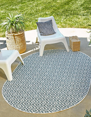 Teal 5' 3 x 8' Jill Zarin Outdoor Oval Area Rug Weather Resistant for Patio, Deck, Terrace, Balcony, Porch Durable 100% Polypropylene Carpet for Outside for Sale at Rug Engine