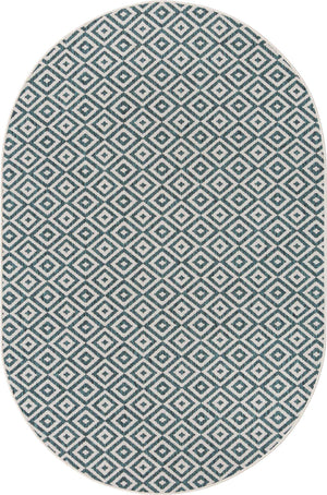 Teal 5' 3 x 8' Jill Zarin Outdoor Oval Area Rug Weather Resistant for Patio, Deck, Terrace, Balcony, Porch Durable 100% Polypropylene Carpet for Outside for Sale at Rug Engine