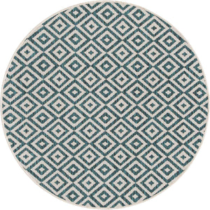 Teal 4' 1 x 4' 1 Jill Zarin Outdoor Round Area Rug Weather Resistant for Patio, Deck, Terrace, Balcony, Porch Durable 100% Polypropylene Carpet for Outside for Sale at Rug Engine