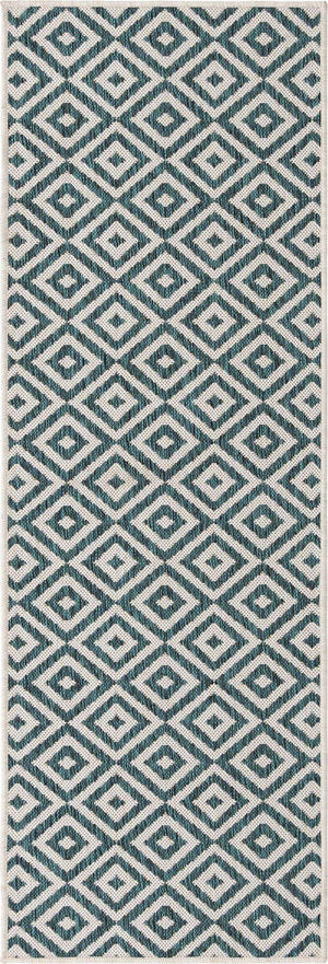 Teal 2' x 6' 1 Jill Zarin Outdoor Runner Area Rug Weather Resistant for Patio, Deck, Terrace, Balcony, Porch Durable 100% Polypropylene Carpet for Outside for Sale at Rug Engine