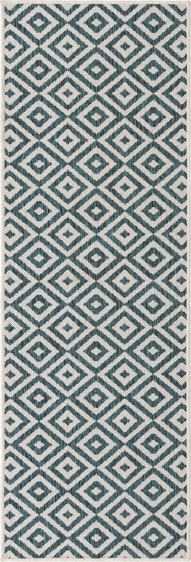 Teal 2' x 6' 1 Jill Zarin Outdoor Runner Area Rug Weather Resistant for Patio, Deck, Terrace, Balcony, Porch Durable 100% Polypropylene Carpet for Outside for Sale at Rug Engine