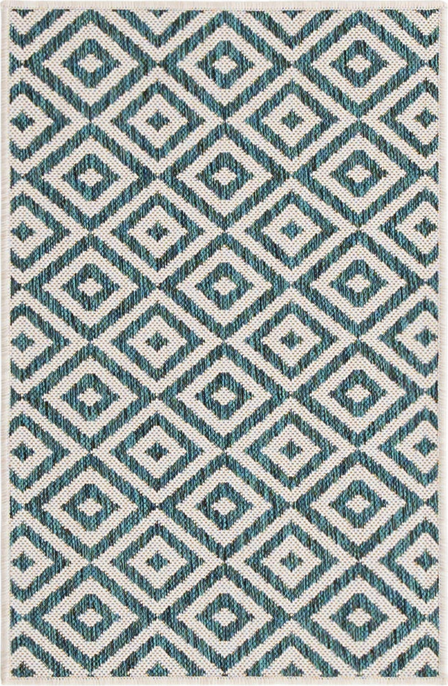 Teal 2' x 3' 1 Jill Zarin Outdoor Rectangle Area Rug Weather Resistant for Patio, Deck, Terrace, Balcony, Porch Durable 100% Polypropylene Carpet for Outside for Sale at Rug Engine