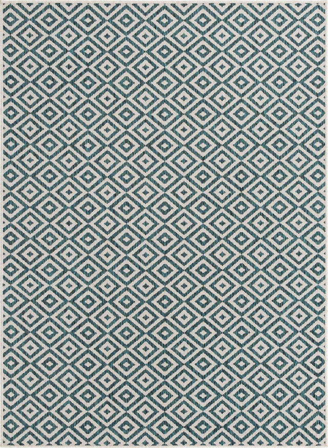 Teal 1' 4 x 1' 4 Jill Zarin Outdoor Sample Area Rug Weather Resistant for Patio, Deck, Terrace, Balcony, Porch Durable 100% Polypropylene Carpet for Outside for Sale at Rug Engine