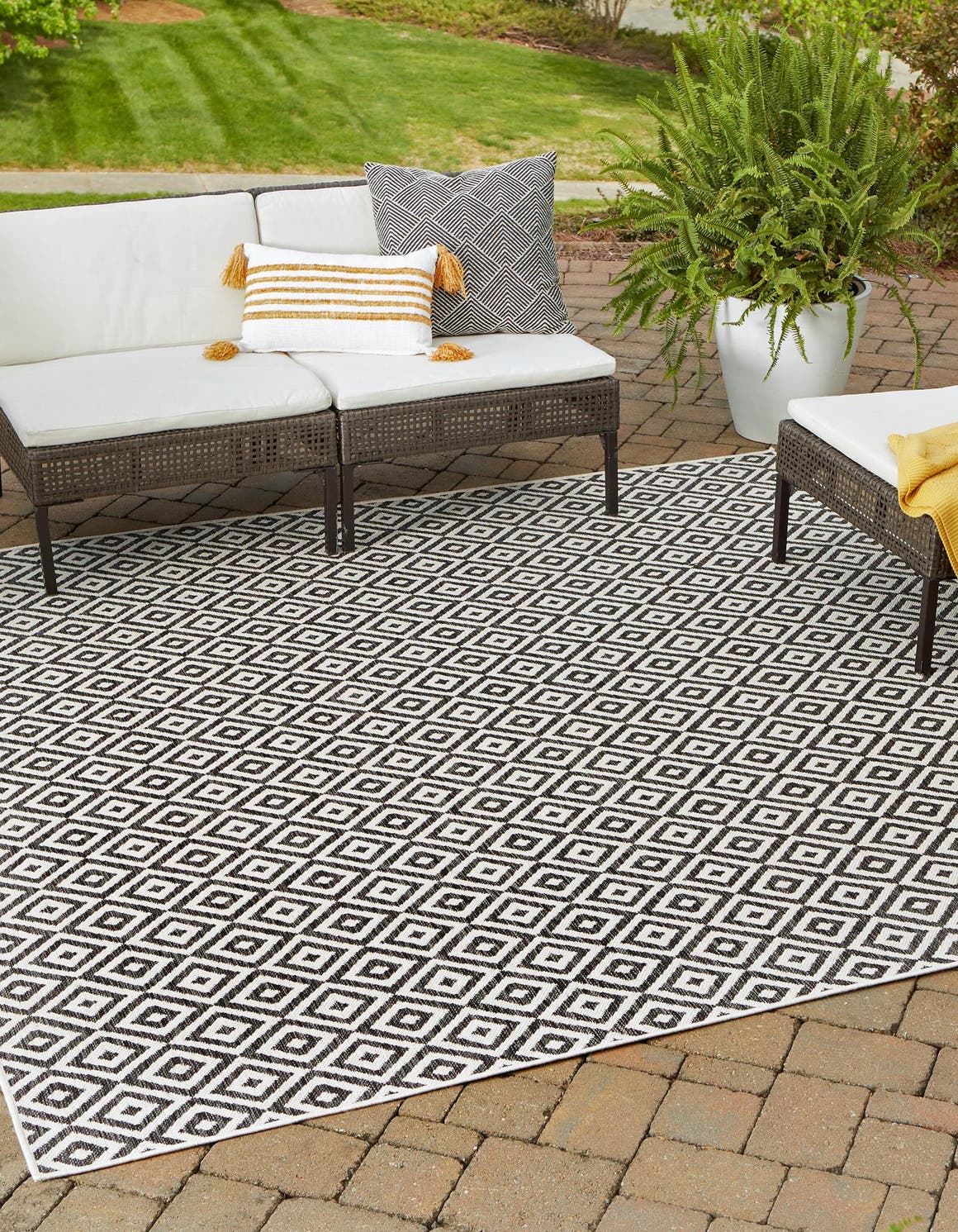 Charcoal Gray 7' 10 x 7' 10 Jill Zarin Outdoor Square Area Rug Weather Resistant for Patio, Deck, Terrace, Balcony, Porch Durable 100% Polypropylene Carpet for Outside for Sale at Rug Engine