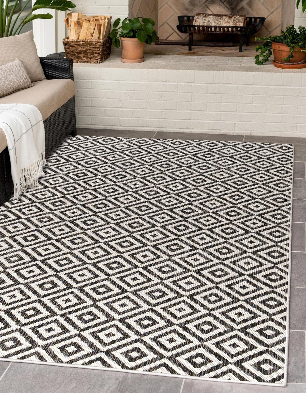 Charcoal Gray 3' 1 x 5' 3 Jill Zarin Outdoor Rectangle Area Rug Weather Resistant for Patio, Deck, Terrace, Balcony, Porch Durable 100% Polypropylene Carpet for Outside for Sale at Rug Engine